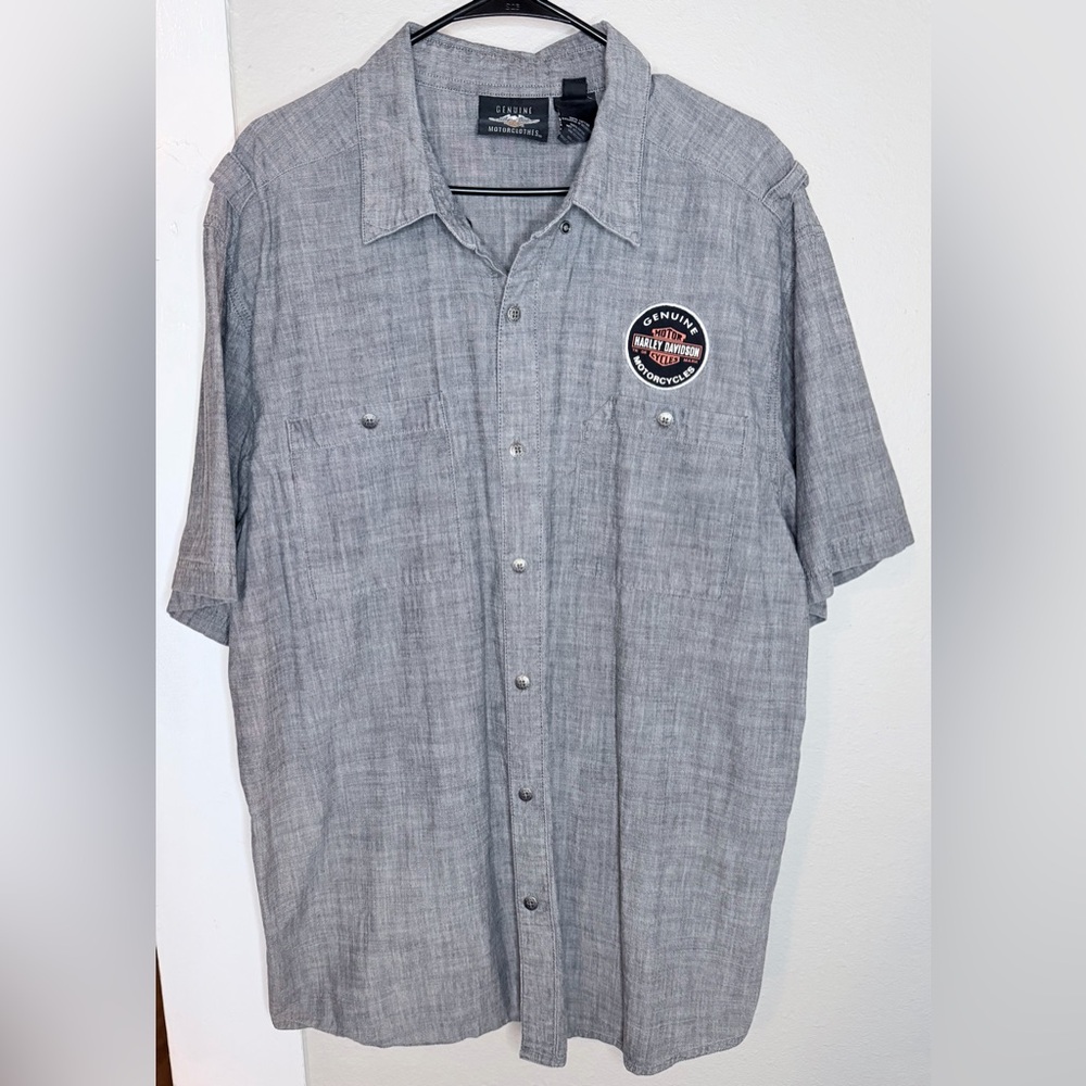 Genuine Harley-Davidson Gray short-sleeve button  shirt men 2XL